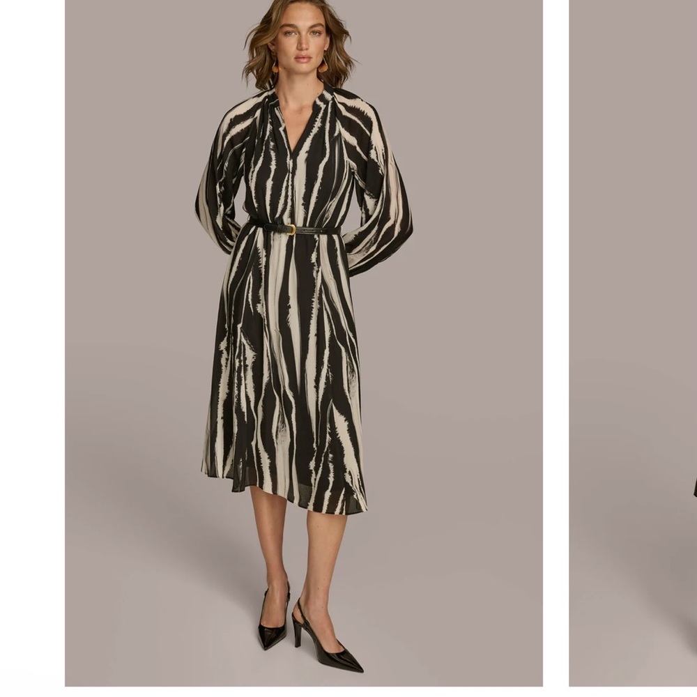 Donna Karan Elegant Black and White Striped Dress